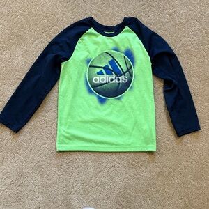 Adidas Kids Long Sleeve Tee - Neon Green and Dark Blue